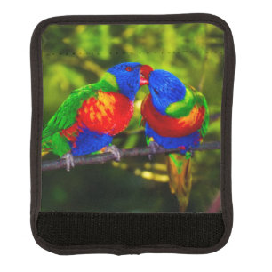 Colorful Couple of Kissing Parrots Luggage Handle Wrap