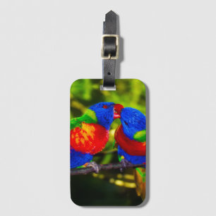 Colorful Couple of Kissing Parrots Luggage Tag