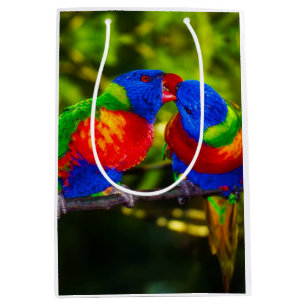 Colorful Couple of Kissing Parrots Medium Gift Bag