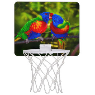 Colorful Couple of Kissing Parrots Mini Basketball Hoop