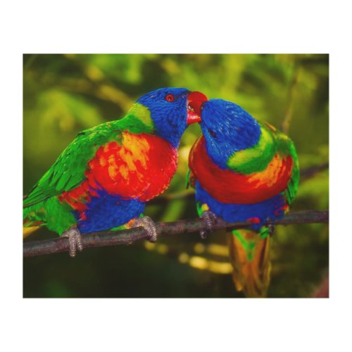 Colorful Couple of Parrots Wood Wall Art