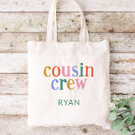 Colorful Cousin Crew Custom Name Tote Bag<br><div class="desc">Carry the fun with our matching family tote bags featuring a cute multi-color "Cousin Crew" text graphic in playful retro colors, personalized with your child's name. These stylish and functional bags are perfect for family outings, beach trips, or everyday use, celebrating the special bond between cousins in a colorful way!...</div>