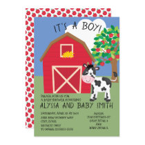 Colorful Cow Barnyard / Farm Boy Baby Shower Invitation