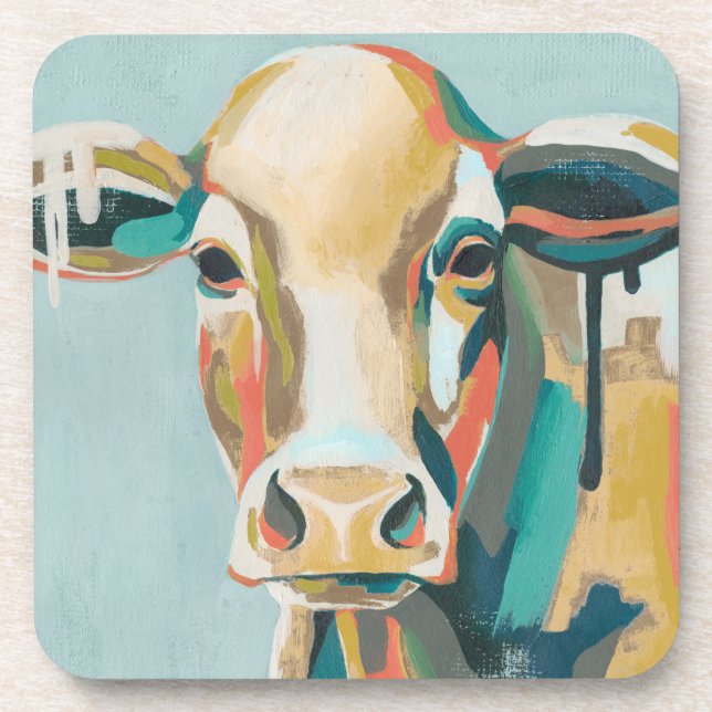 Colorful Cow Beverage Coaster (Front)