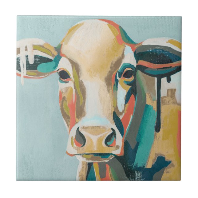 Colorful Cow Ceramic Tile (Front)