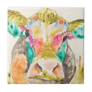 Colorful Cow Design Ceramic Tile