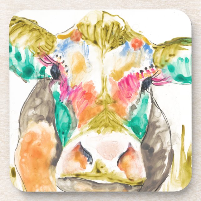 Colorful Cow Design Drink Coaster (Front)