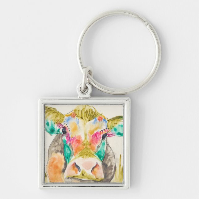 Colorful Cow Design Keychain (Front)