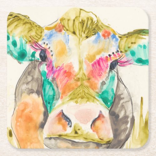 Colorful Cow Design Square Paper Coaster
