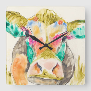 Colorful Cow Design Square Wall Clock