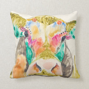 Colorful Cow Design Throw Pillow