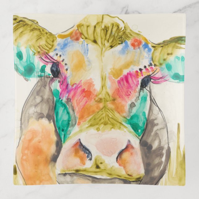 Colorful Cow Design Trinket Tray (Front)