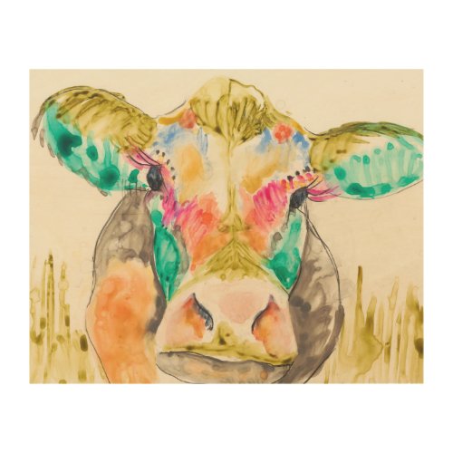 Colorful Cow Design Wood Wall Decor