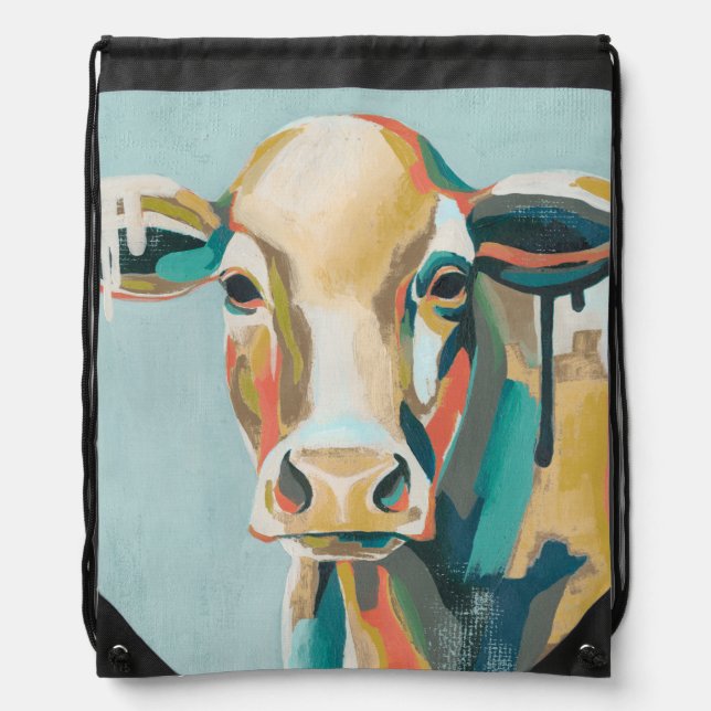 Colorful Cow Drawstring Bag (Front)