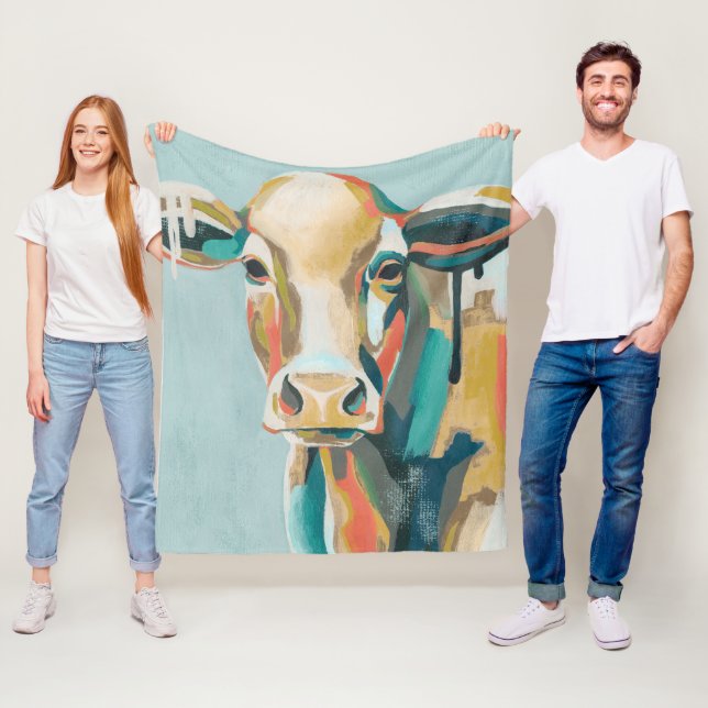 Colorful Cow Fleece Blanket (In Situ)