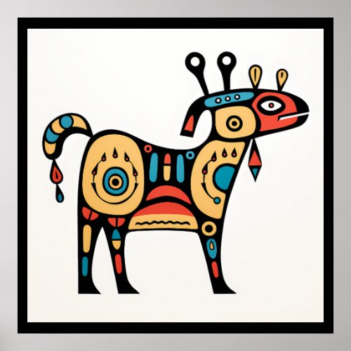 Colorful Cow Indigenous Style Poster