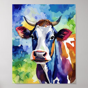 Colorful Cow Popart Watercolor Poster