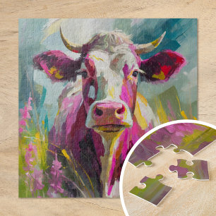 Colorful Cow Portrait Modern Abstract Art Jigsaw Puzzle