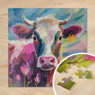 Colorful Cow Portrait Modern Abstract Art Jigsaw Puzzle