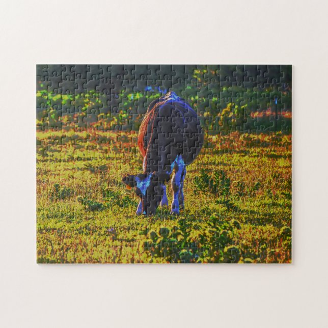 Colorful Cow Poster Art Farm Puzzle (Horizontal)