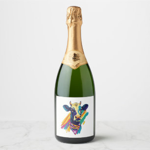 Colorful Cow , Rainbow Cow Design Sparkling Wine Label