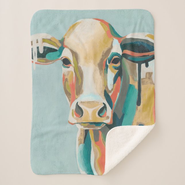 Colorful Cow Sherpa Blanket (Front)
