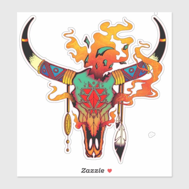 Colorful Cow skull  Sticker (Sheet)