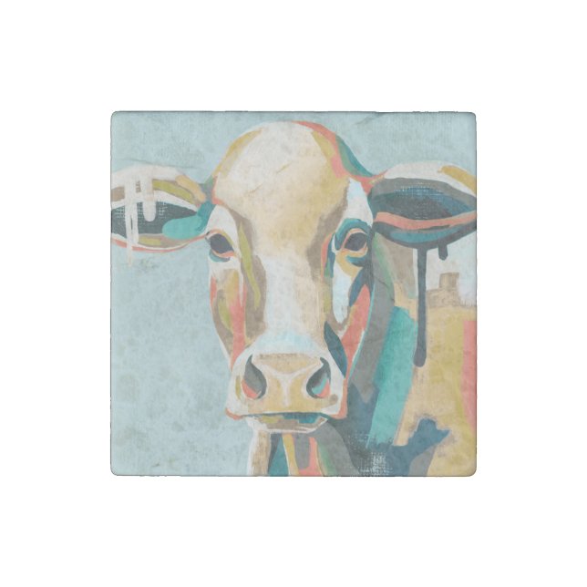 Colorful Cow Stone Magnet (Front)