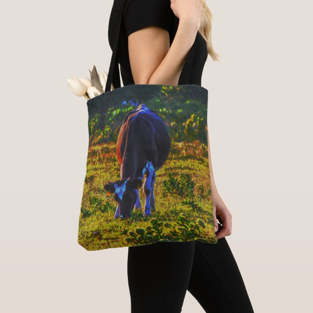 Colorful Cow Texas Art Farm Tote Bag (Close Up)