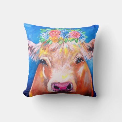 Colorful Cow Throw Pillow