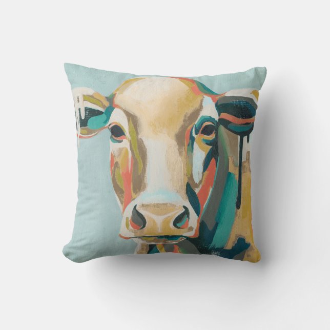 Colorful Cow Throw Pillow (Front)