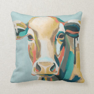 Colorful Cow Throw Pillow