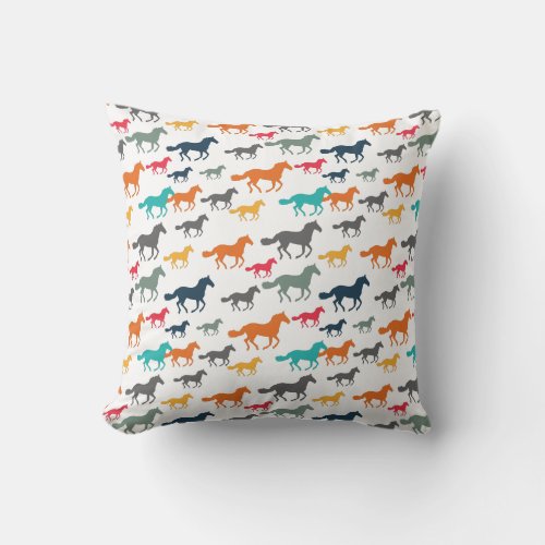 Colorful Cowboy Equestrian Animals Horses Pattern Throw Pillow
