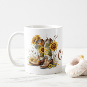 Colorful Cowgirl Boots and Sunflowers Coffee Mug
