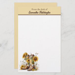 Colorful Cowgirl Boots and Sunflowers Stationery