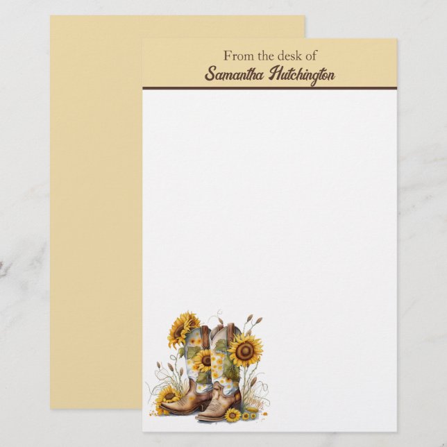 Colorful Cowgirl Boots and Sunflowers Stationery (Front/Back)