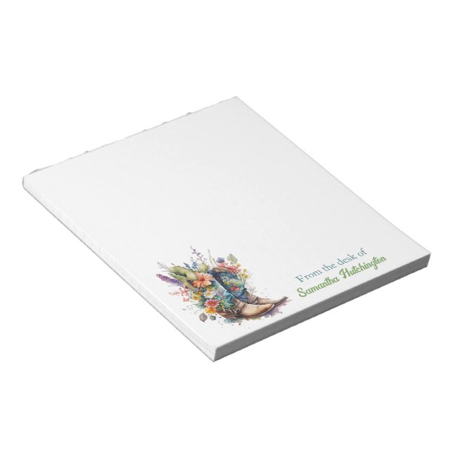 Colorful Cowgirl Boots and Wildflowers Notepad (Angled)