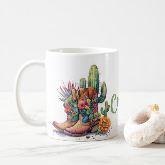 Colorful Cowgirl Boots Flowers and Cactus Coffee Mug