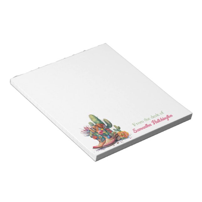 Colorful Cowgirl Boots Flowers and Cactus Notepad (Angled)