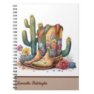 Colorful Cowgirl Boots with Flowers and Cactus Notebook