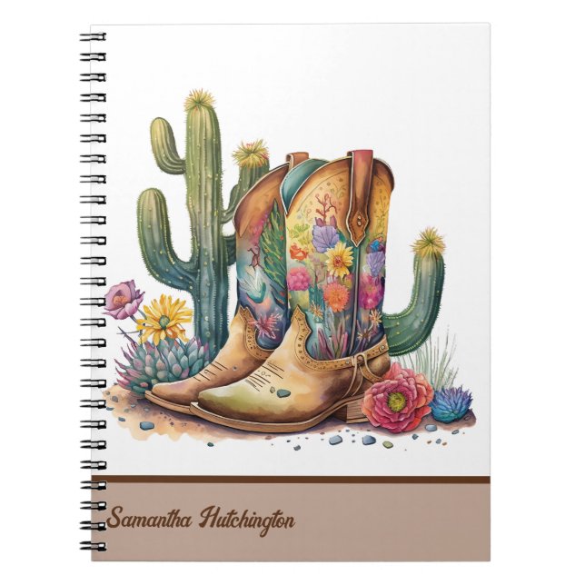 Colorful Cowgirl Boots with Flowers and Cactus Notebook (Front)