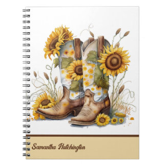 Colorful Cowgirl Boots with Sunflowers Notebook
