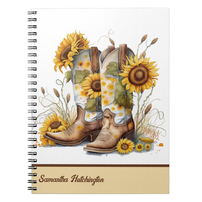 Colorful Cowgirl Boots with Sunflowers Notebook (Front)