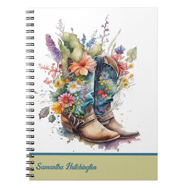 Colorful Cowgirl Boots with Wildflowers Notebook (Front)