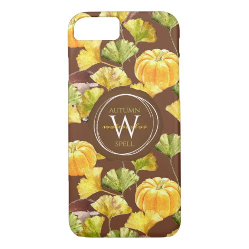 Colorful Cozy Autumn Watercolor Pattern Monogram iPhone 87 Case