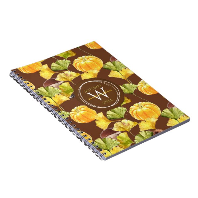 Colorful Cozy Autumn Watercolor Pattern Monogram Notebook (Right Side)