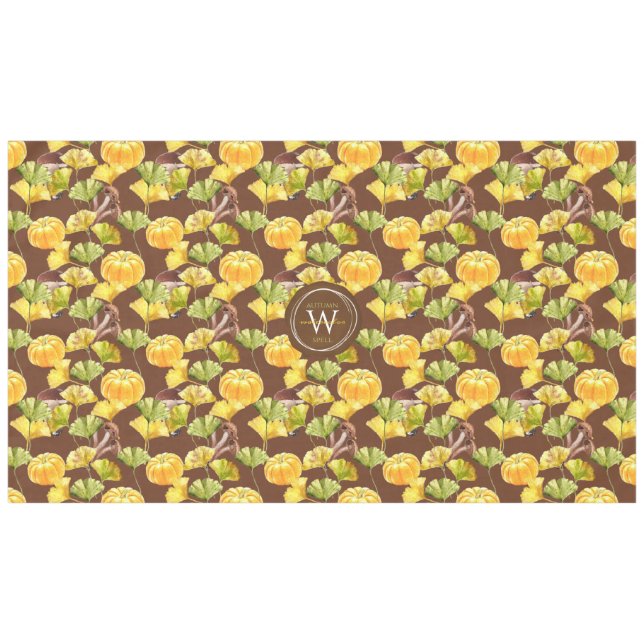 Colorful Cozy Autumn Watercolor Pattern Monogram Tablecloth (Front (Horizontal))