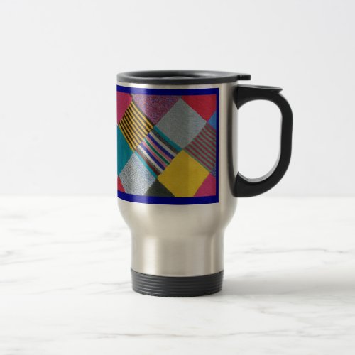 Colorful cozy knitted wool pattern travel mug