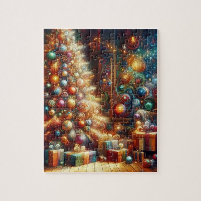 Colorful, Cozy Old-Fashioned Retro Christmas Tree  Jigsaw Puzzle (Vertical)