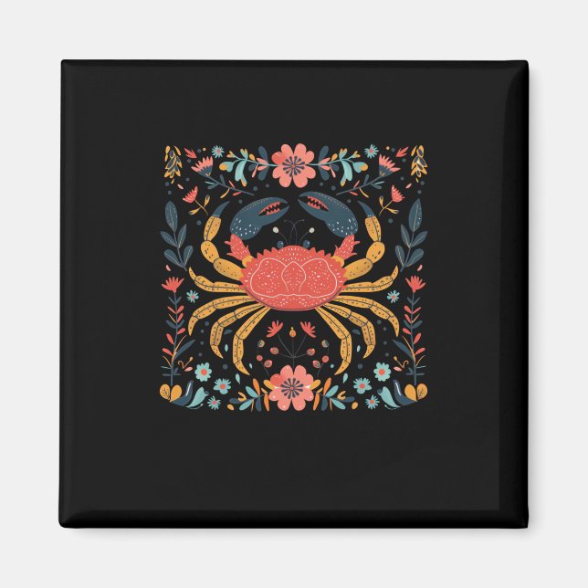 Colorful Crab Illustration Surrounded  Magnet (Front)